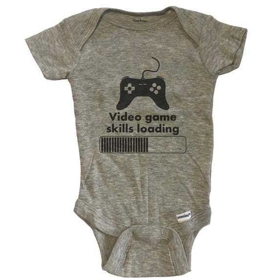 Video Game Skills Loading Funny Video Games Gaming Baby Bodysuit - Grey