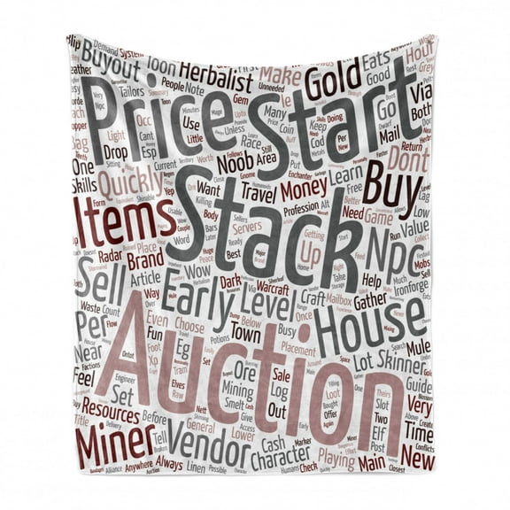 Video Game Soft Flannel Fleece Blanket, Arrangement of Words Noob Guide Text Wordcloud Concept at Role Playing Game, Cozy Plush for Indoor and Outdoor Use, 50" x 60", White Grey Pink, by Ambesonne