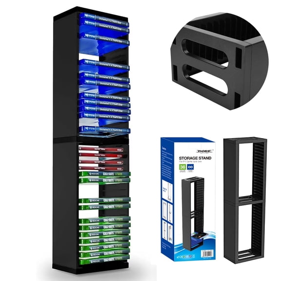 Game Storage Stand Tower, Universal Game Disc Holder Organizer for PS5 PS4 Xbox Series S, Vertical Rack Holds 36 Discs