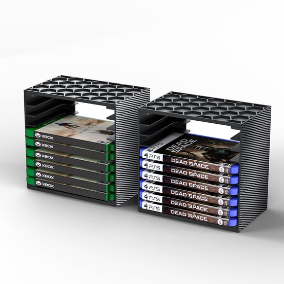 Video Game Storage Stand Tower for PS5/ PS4/ PS3/ Xbox Series S & X/Xbox one Game, Universal Game Disc Holder Vertical Blu Ray Case Organizer, 2PACK
