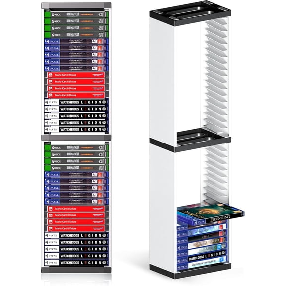Video Game Storage Stand Tower for PS5/ PS4/ PS3/ Xbox Series S & X/Xbox one Game, Universal Game Disc Holder Vertical Blu Ray Case Organizer