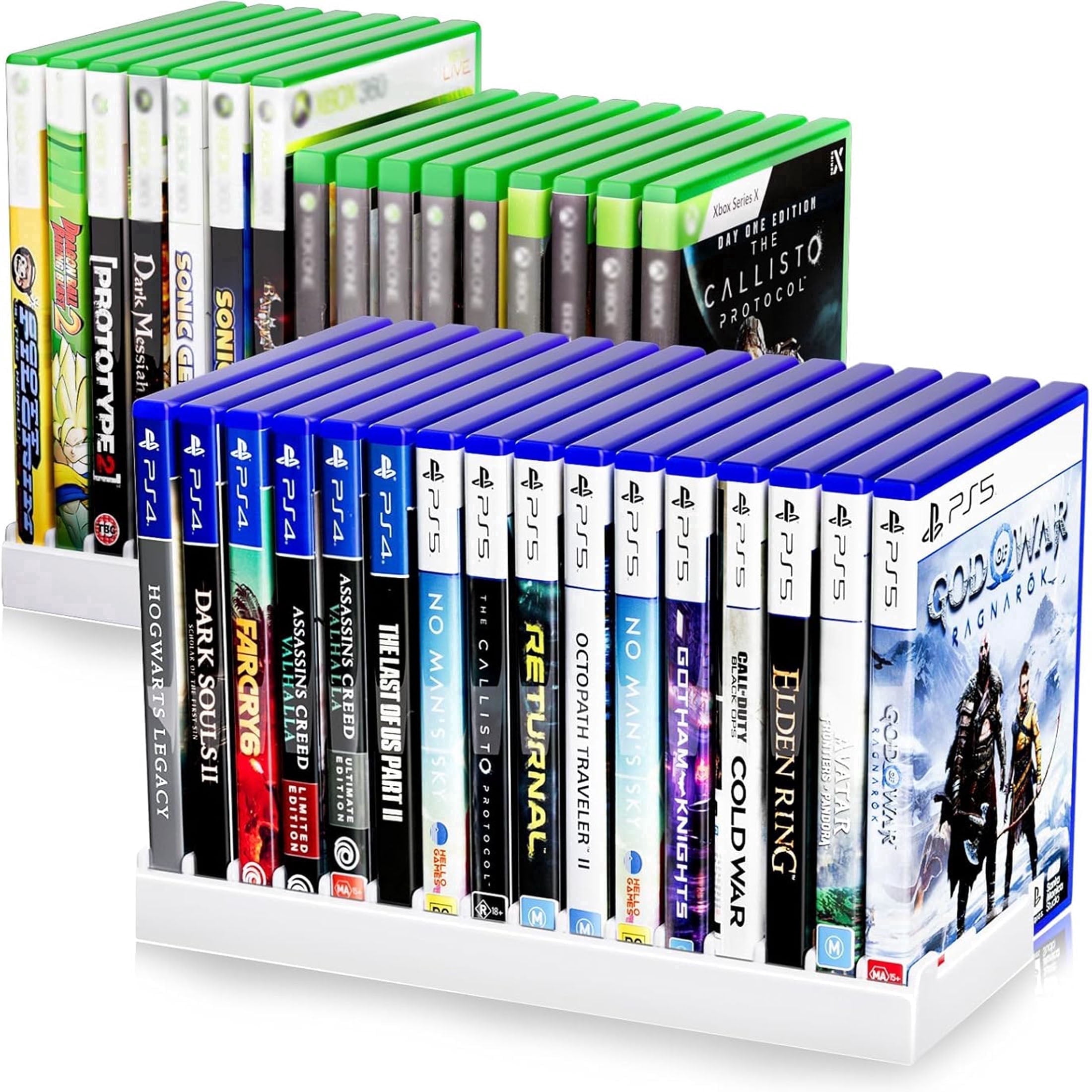 Video Game Storage Stand Tower for PS5/ PS4/ PS3/ Xbox Series S & X/Xbox one Game, Universal Game Disc Holder Vertical Blu Ray Case Organizer