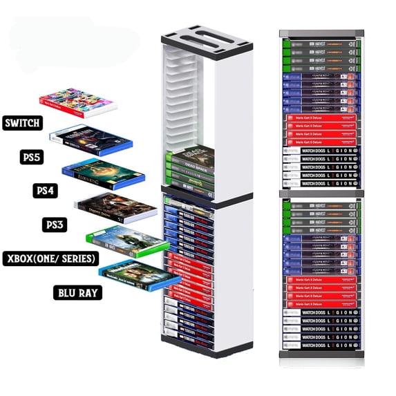 Yolispa PS5 Game Disc Storage Rack, Video Game Storage Tower for PS5/PS4/Xbox, Universal Game Disc Holder Stand Holds 36 Discs, Vertical Organizer for Gaming Accessories