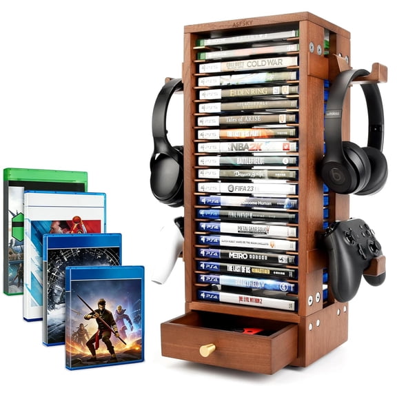 Video Game Storage Tower - 24 Games Video Game Organizer & Holder with 4 Controller Hooks, Universal Video Game Storage Compatible with PS5/PS4/Xbox/Switch - Gamer Gifts