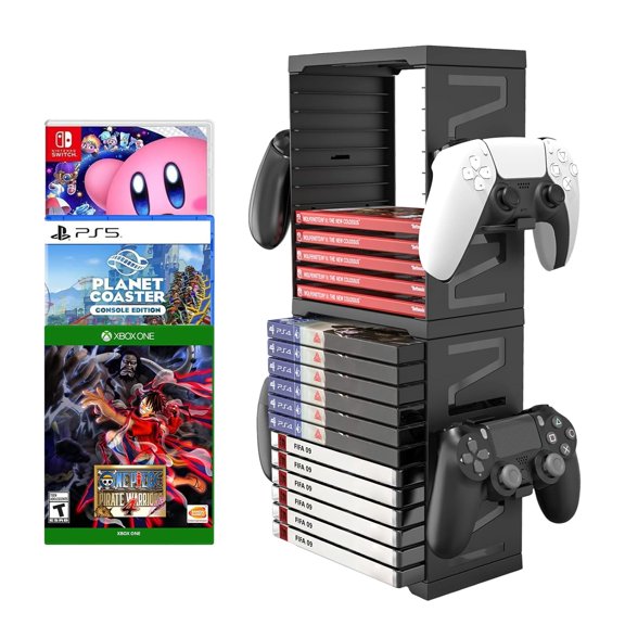 Video Game Storage Tower - 24 Games Video Game Organizer & Holder with 4 Controller Hooks, Universal Video Game Storage Compatible with PS5/PS4/Xbox/Switch - Gamer Gifts