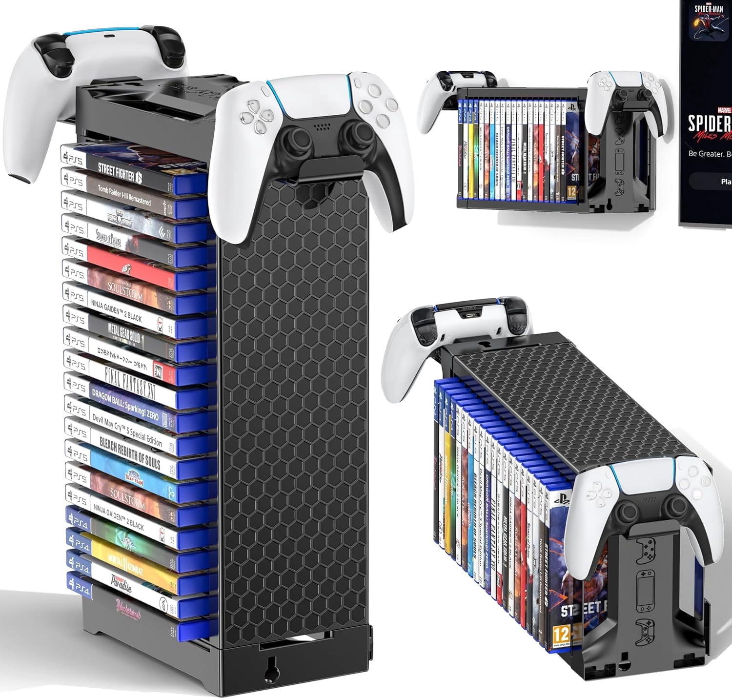 Video Game Storage Tower Holder with Controller Stand, Wall Mount Game ...