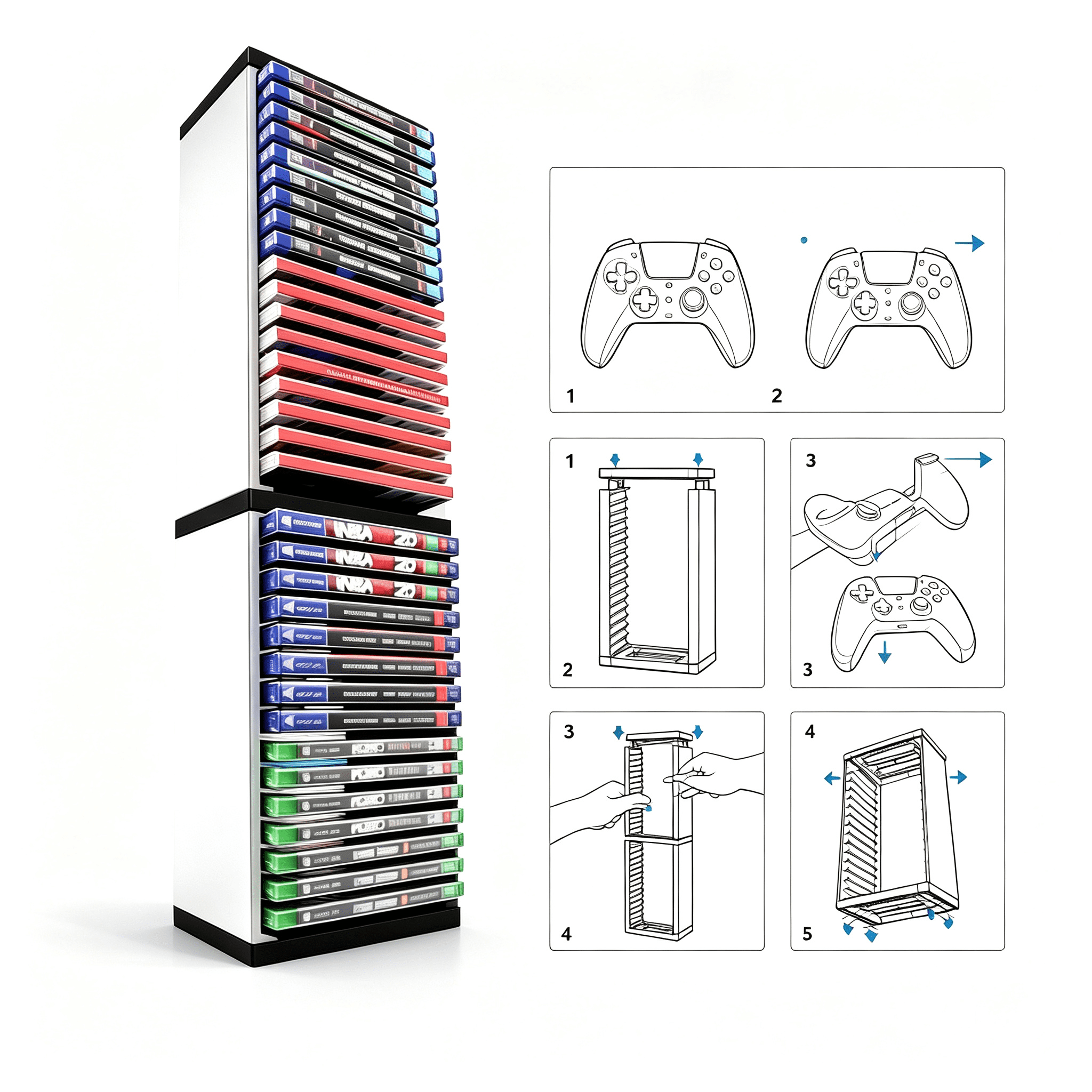 Video Game Storage Tower for PS5, Holds 36 Discs, Universal Game Disc ...