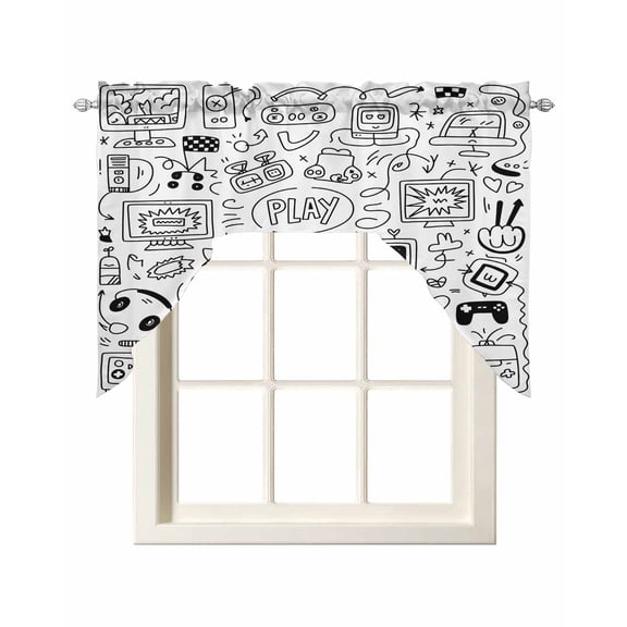 Video Game Swag Curtains for Kitchen Black White Game Controller Monochrome Valances for Windows Rod Pocket Small Window Treatment Short Topper for Cafe Bedroom Bathroom Living Room Decor 56x36 Inch