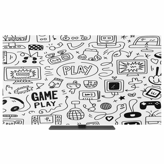 Video Game TV Dust Cover,Stretchable TV Screen Desktop Computer Protector Cover,Black White Game Controller Monochrome Television Dustproof Slipcover Indoor Outdoor for 19–24 Inch Flat or Curved TVs