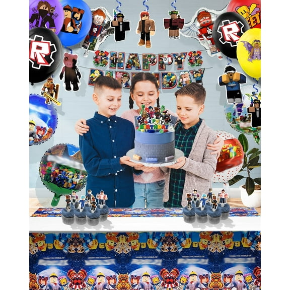 Video Game Themed Birthday Party Decorations Kit Party Supplies Banner Tablecloth Cake Topper Cupcake Toppers Balloons Hanging Swirls