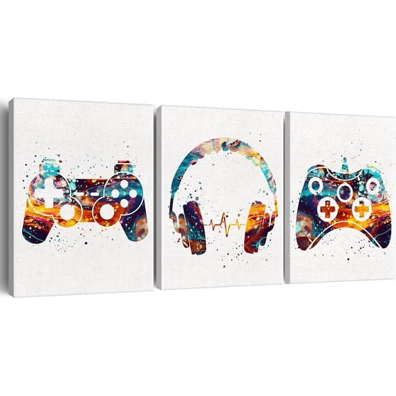 Video Game Wall Art Decor Set of 3 Watercolor Gaming Canvas Painting Pictures Video Game Canvas Prints for Home Gaming Room Decor