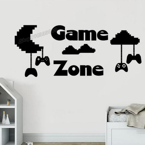 Video Game Wall Decal Boy Teen Room Decor Controllers and Clouds Game Zone Wall Sticker Gamer Bedroom Decor for Play Room 58x24cm