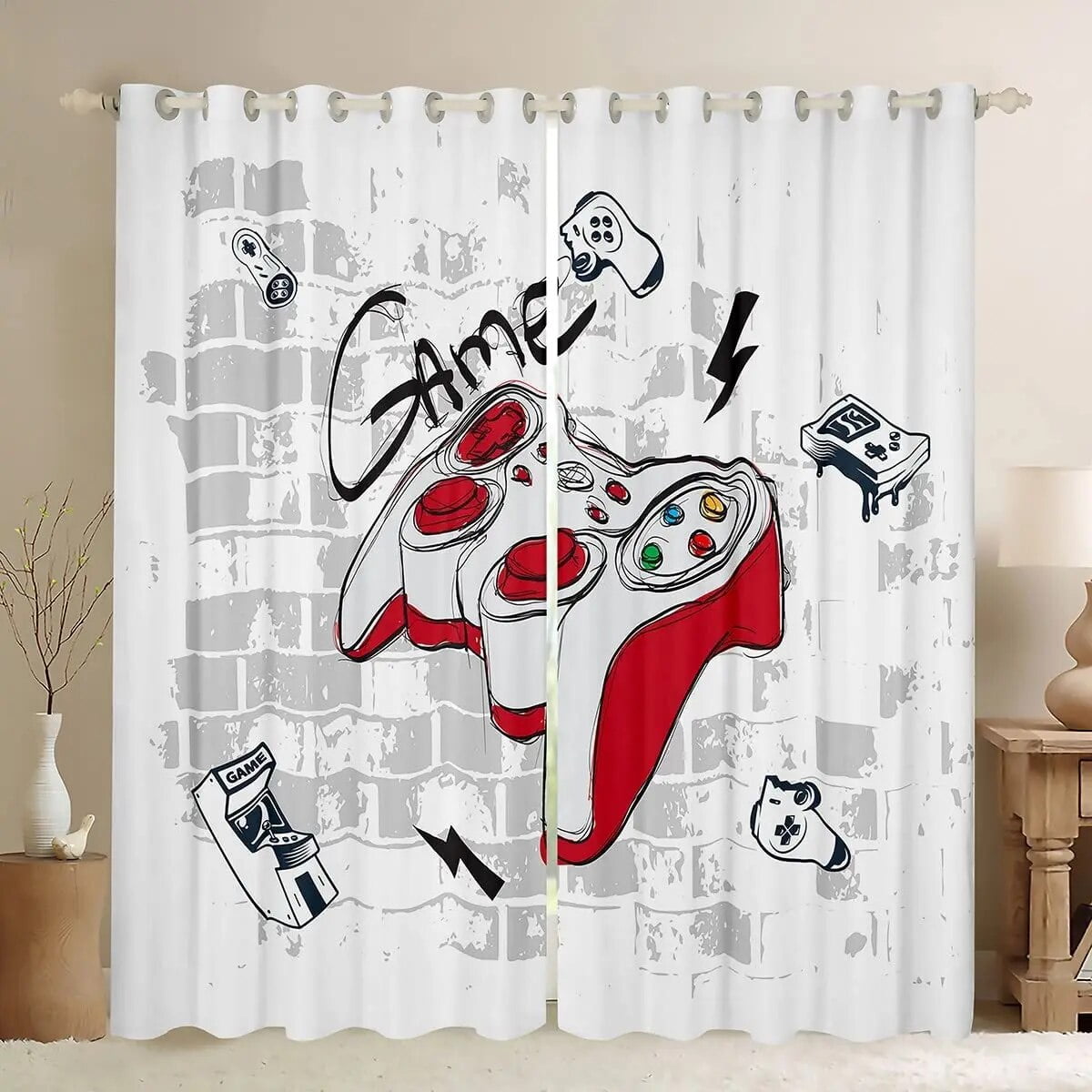 Video Game Window Drapes for Bedroom Living Room Blue and Orange Game ...