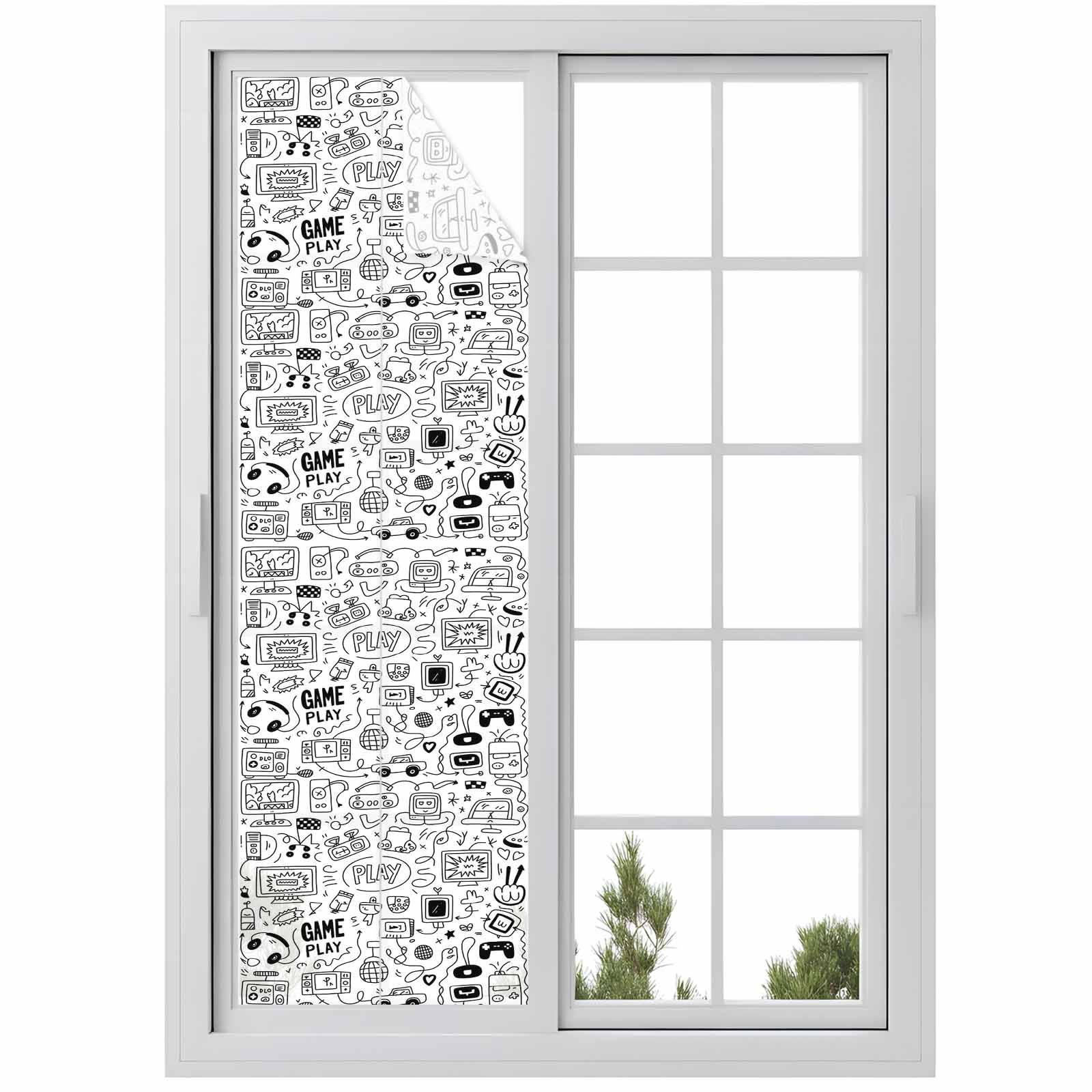 Sea Game Window Video Game Window Privacy Film, Black White Game Controller Monochrome ...