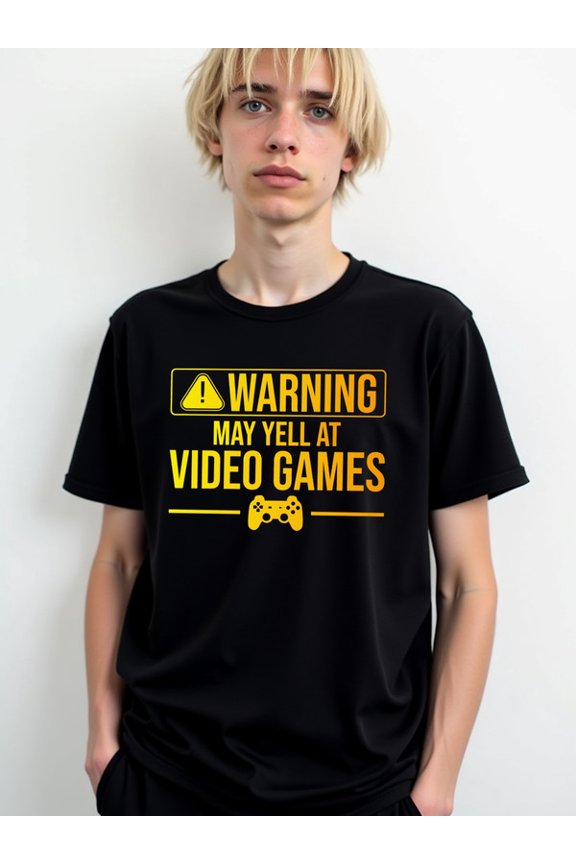 Video Game Yelling Warning Tee men funny t shirts black gifts 2026 Daytime and weekend wear Original Unisex Shirt Short Sleeve tshirts