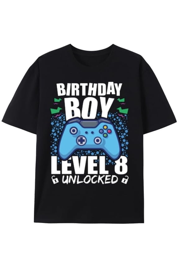 Video Gamer Birthday Boy Level 8 Unlocked T-Shirt Black