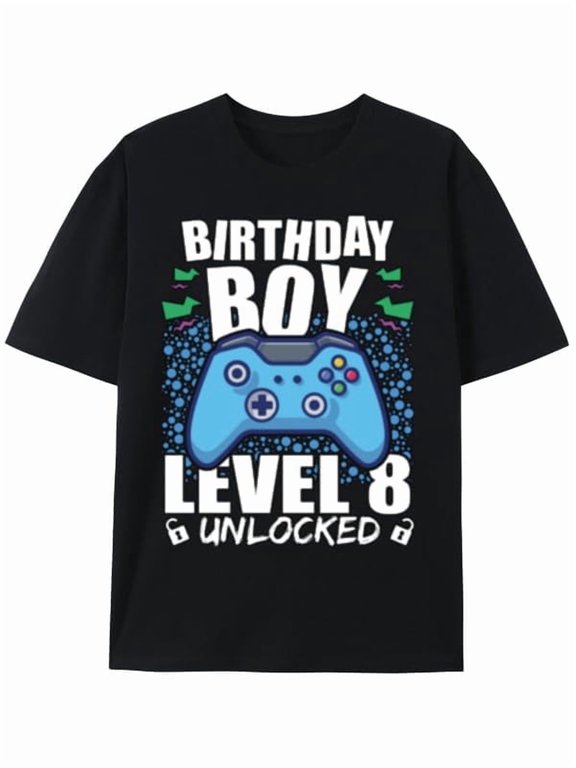 Video Gamer Birthday Boy Level 8 Unlocked T-Shirt Black
