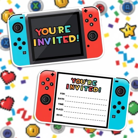 Video Gamer Birthday Party Fill In Invitations, Video Game Party Invitations, Decorations, 30 Invitations + 30 Envelopes