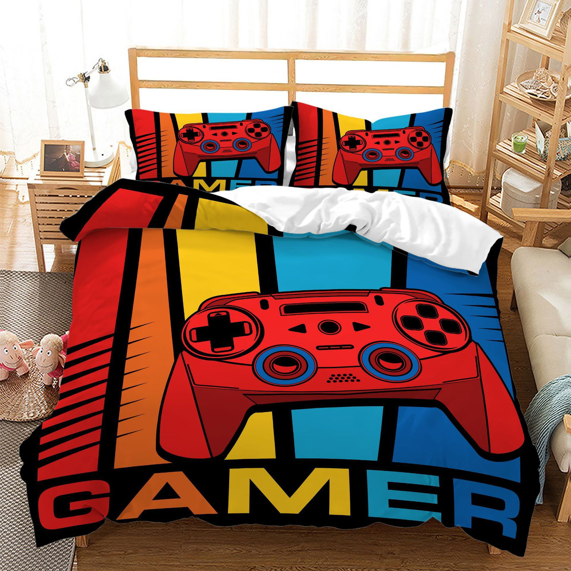 Video Games Bedding Set Modern Gamer Gamepad Comforter Cover 3pcs for