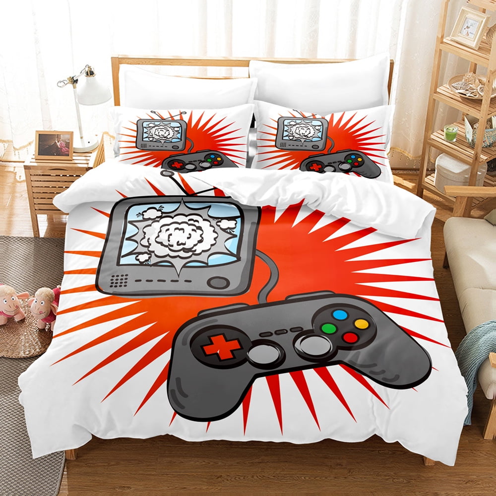 Video Games Bedding Set Modern Gamer Gamepad Comforter Cover 3pcs for