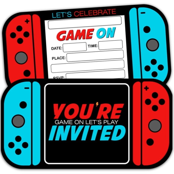 Video Games Birthday Party Invitation for Boys, 30 Cards With 30 Envelopes, 5x7 Inches.