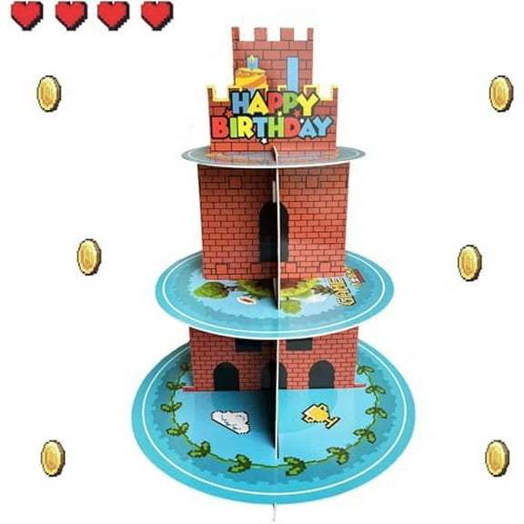 Video Games Cupcake Stand Games Cupcake Toppers Birthday Party Supplies Cupcake Tier Stand 3 Tier Cupcake Tower Tiered Dessert Stand for Birthday Decorations$$Home Decor, Kitchen, & Other