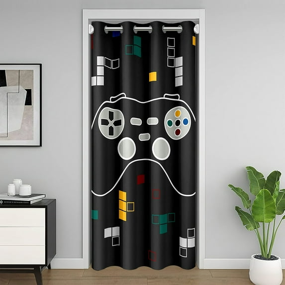 Video Games Door Curtain 60"Wx80"L Pixelated Miner Themed Gaming Window Treatments Home Decor Colorful Geometric Square Plaid Room Curtains for Couch Living Room Bedroom