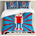thumbnail image 1 of Video Games Duvet Cover Set, Red Striped Boom Beams Retro 90's Boy Cap Geometric Arrangement, Decorative 3 Piece Bedding Set with 2 Pillow Shams, Queen Size, Vermilion White, by Ambesonne, 1 of 3