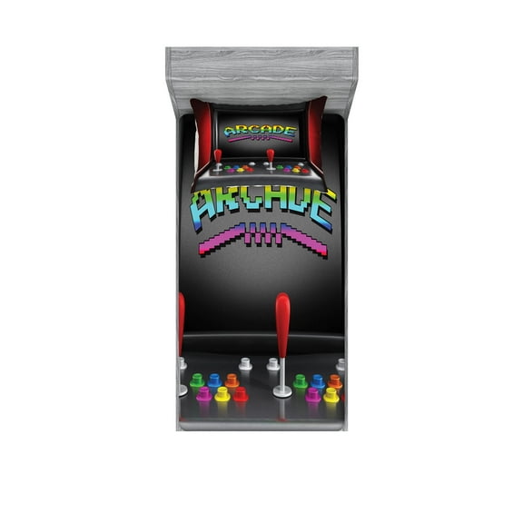 Video Games Fitted Sheet & Pillow Sham Set, Arcade Machine Retro Gaming Fun Joystick Buttons Vintage 80's 90's Electronic, Decorative Printed 4 Piece Bedding Decor Set, Twin, Multicolor, by Ambesonne