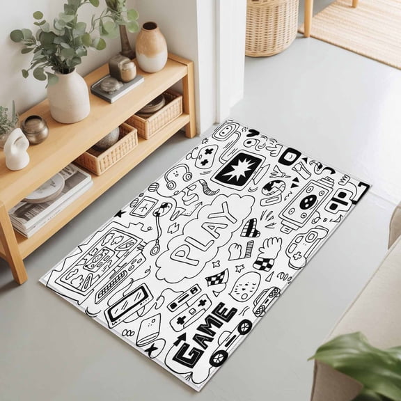 Video Games Gaming Vintage Rectangle Rug 2'x3' Abstract Sketch Style Washable Area Rugs for Living Room Bedroom Entryway Non Slip Entrance Door Mat Indoor Floor Carpet