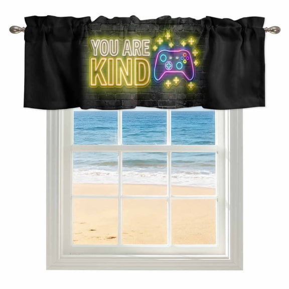 Video Games Kitchen Valances for Windows 42x18 Inch Kitchen Curtains Valances Rod Pocket Modern Game Zone Geometric Graffiti Brick Bathroom Window Valances for Window Treatment Decor