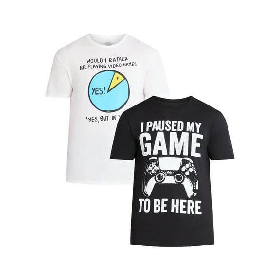 Video Games Men's Cotton Graphic Tee with Short Sleeves, 2-Pack, Sizes S-3XL