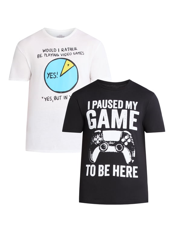 Video Games Men's Cotton Graphic Tee with Short Sleeves, 2-Pack, Sizes S-3XL