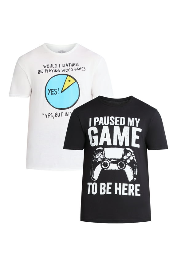 Video Games Men's Cotton Graphic Tee with Short Sleeves, 2-Pack, Sizes S-3XL
