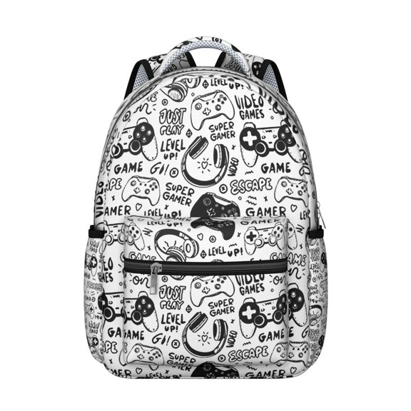 Video Games Pattern Backpack for School,Schoolbag with Adjustable Shoulder Straps & Padded Back,15.3"x11"x7.1".