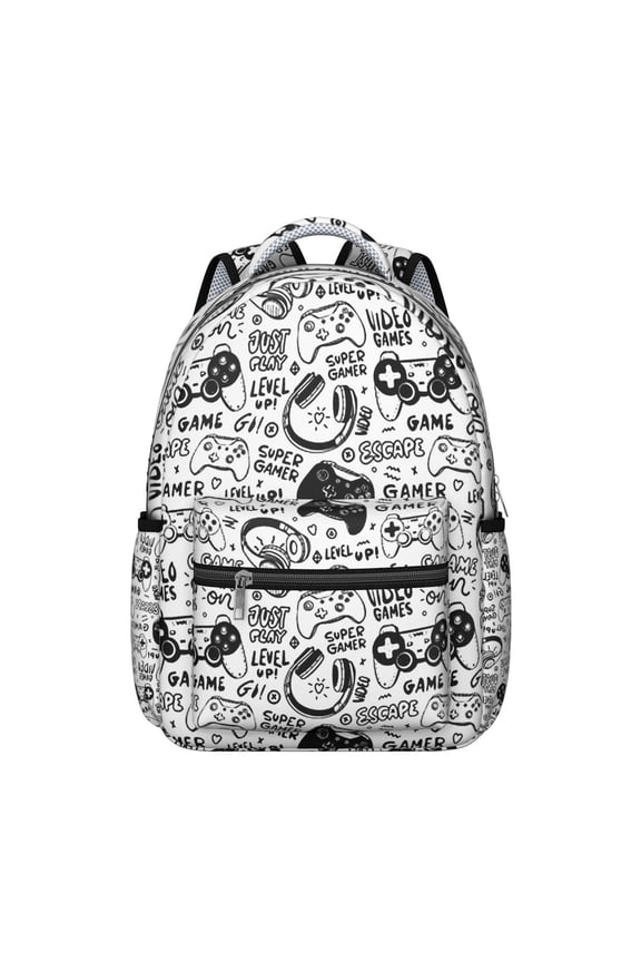 Video Games Pattern Backpack for School,Schoolbag with Adjustable Shoulder Straps & Padded Back,15.3"x11"x7.1".