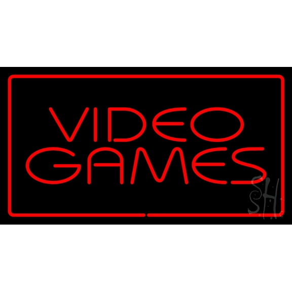 Video Games Rectangle Red LED Neon Sign 20 x 37 - inches, Black Square Cut Acrylic Backing, with Dimmer - Bright and Premium built indoor LED Neon Sign for wall dcor, arcarde, and storefront.
