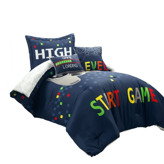 Video Games Reversible Oversized Comforter Navy/Multi 4Pc Set Twin