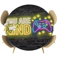 thumbnail image 1 of Video Games Round Tablecloth 36-44 Inch Round Fitted Table Cloth with Elastic Edge, Modern Game Zone Geometric Graffiti Brick Waterproof Table Cover Protector for Outdoor Picnic Party Dining, 1 of 9