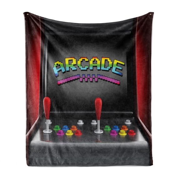 Video Games Soft Flannel Fleece Blanket, Arcade Machine Retro Gaming Fun Joystick Buttons Vintage 80's 90's Electronic, Cozy Plush for Indoor and Outdoor Use, 50" x 60", Multicolor, by Ambesonne