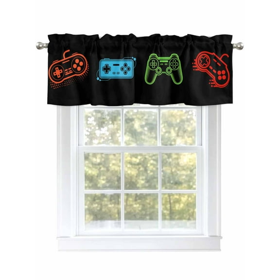 Video Games Valances for Windows, Rod Pocket Kitchen Valance Curtains - Soft & Washable Small Window Treatment for Living Room, Bathroom, Retro Gaming Playing Gamer 54x18inch, 1 Panel