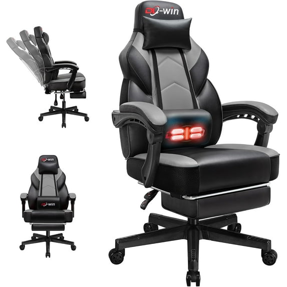 Gaming Chairs for Adults, Computer Chair with Footrest and High Back, Big and Tall Gamer Chair's with Massage Lumbar Support, 360° Swivel Height Adjustable Gaming Chair, Grey