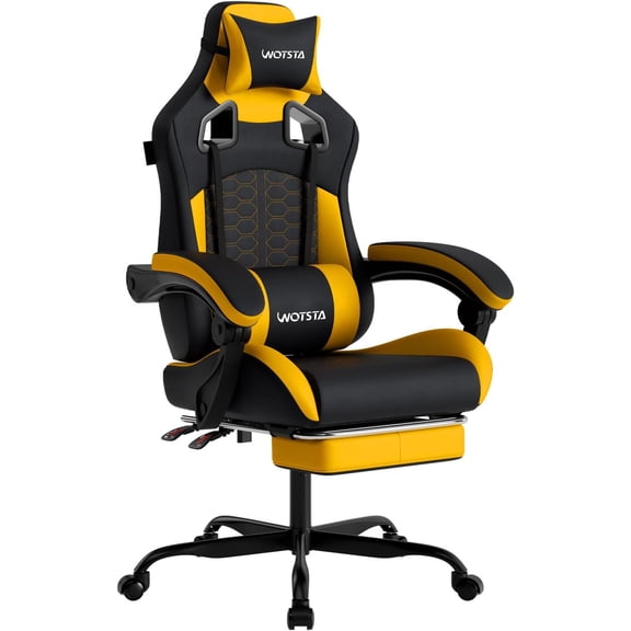 Video Gaming Chairs with Footrest, Gaming Chairs PVC Leather Ergonomic Office Gamer Chair Headrest Lumbar Support Racing Style Video Gaming Chair for Office, BlackYellow