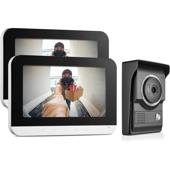 Video Intercom System, 7 Inch doorbell with Camera and Monitor, IR-Cut Rainproof Outdoor Visual Two-Way Audio Remote Unlock(1 & 2 Monitors)