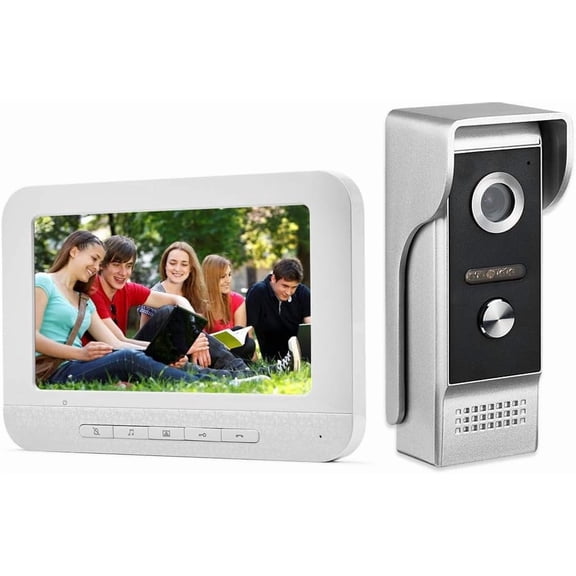 Video Intercom System, 7 Inche Wired Video Door Doorbell Kit, Outdoor IR Camera Door Intercom, Support , 2-Way Audio Unlocking for