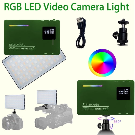 Video Light, Portable LED Camera Light Panel 0-360 Full Color, CRI 95+ 2500-8000K LED 4000mAh Rechargeable DSLR Lighting for Vlogging, Photography, Video Conference