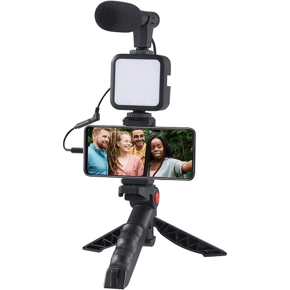 SAMADEX Adjustable 1.5" Video Tripod Kit Smartphone Compatible, Black