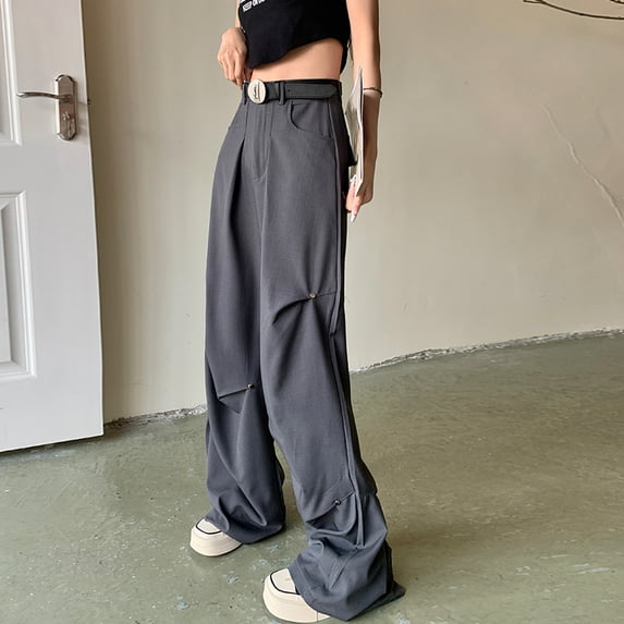 Video Real Shot American Overalls Summer Thin Trendy Cool Pleated Loose Casual Straight Trousers Solid Color Belt