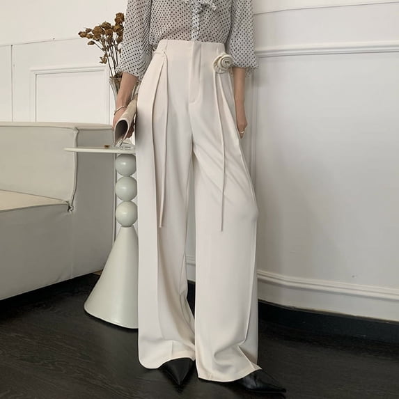 Video Real Shot High Waist Casual Suit Pants Western Style Popular Lace-up Flower Wide Pants Women's Fashion