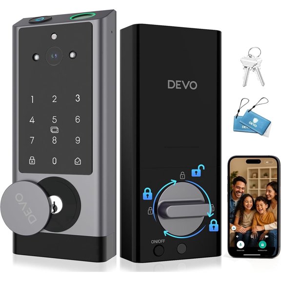 Video Smart Lock with Camera, Wi-Fi Smart Deadbolt Lock, 6-in-1 Fingerprint, App Remote, Auto Locks, Keyless Entry Door Lock for Front Door, Easy Install, Dark Gray